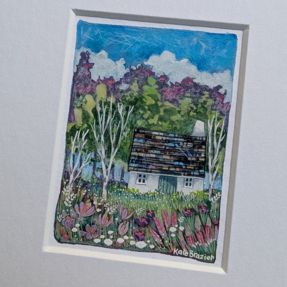Crocus Cottage - Original miniature. A5 Mounted
