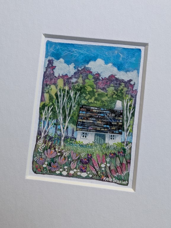 Crocus Cottage - Original miniature. A5 Mounted