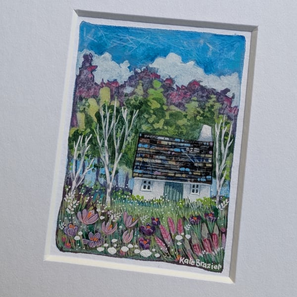 Crocus Cottage - Original miniature. A5 Mounted