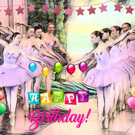 A5 Card Happy Birthday Ballet Dancers Pink 