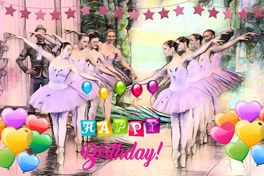 A5 Card Happy Birthday Ballet Dancers Pink 