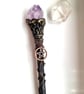 Crystal wand, purple Amethyst, handmade wooden witchcraft Alter Tool, mystical