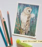 Small barn owl original art, original drawing, bird artwork, letterbox gift - Image 3