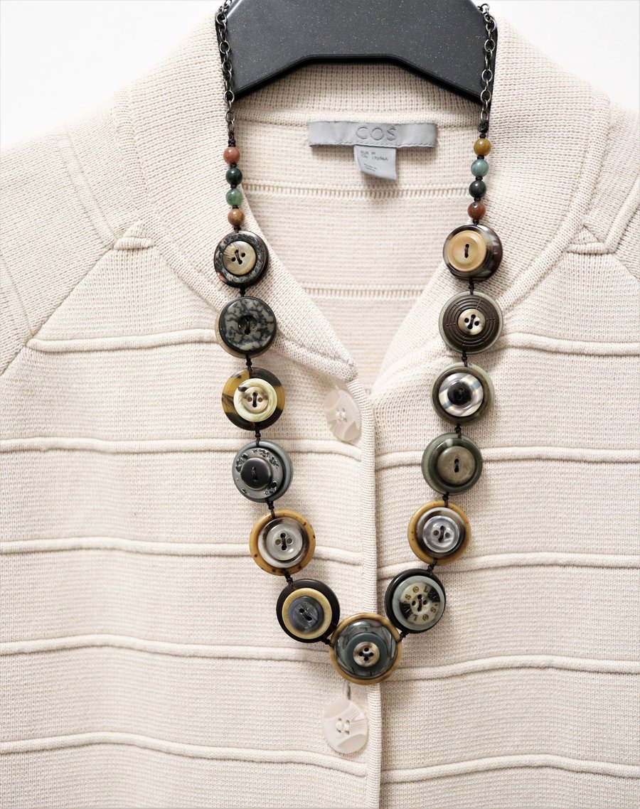 SALE 40% off - Autumn Color Theme Vintage Buttons Handmade Necklace 