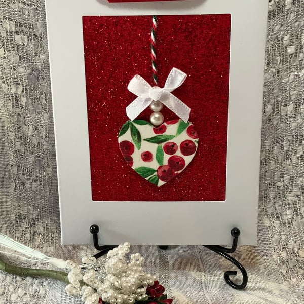 Holly & Berry Heart Bauble Christmas Card