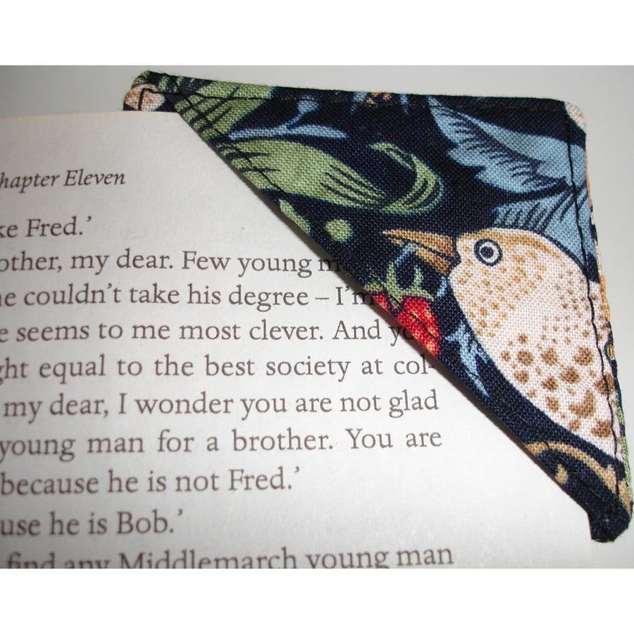 William Morris Strawberry Thief Bookmark Corner Page Keeper Blue