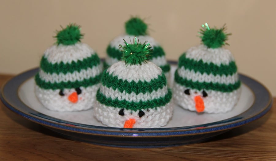 Hand Knitted Festive Snowman Sweetie Holder