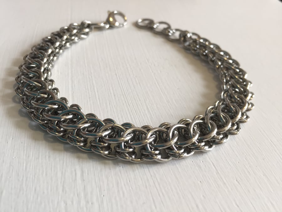 Mens Wide Stainless Steel Chainmaille Bracelet - Folksy