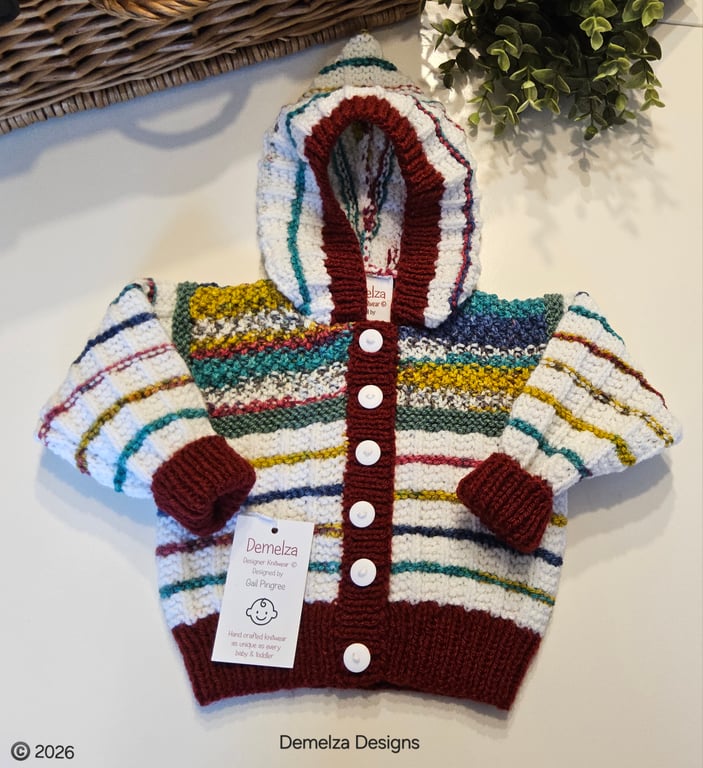 Baby  Hand Knitted Textured Hoodie Jacket 3 - 9  months size