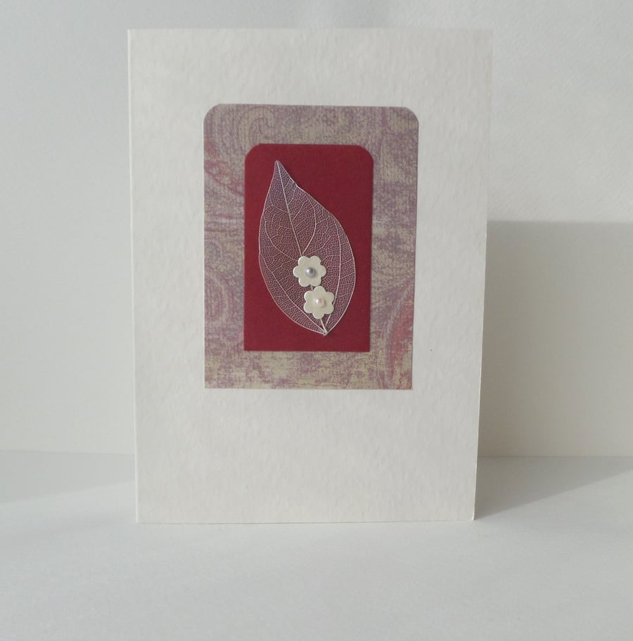 Skeleton Leaf Card, Wine and Ivory - Blank