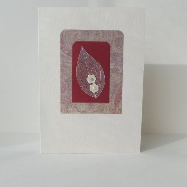 Skeleton Leaf Card, Wine and Ivory - Blank