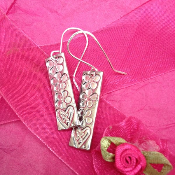 Hearts and flowers drop earrings