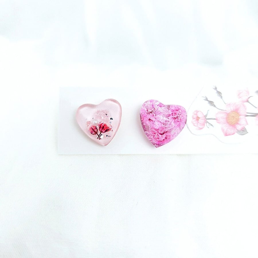 Dried flowers earrings Floral heart earrings