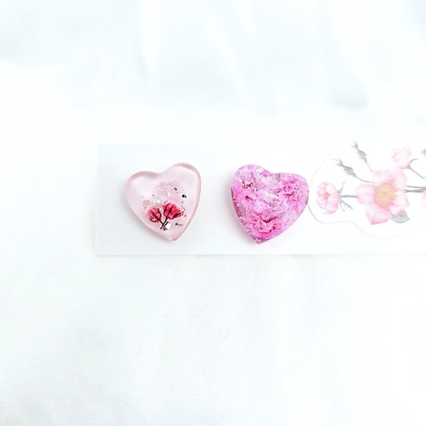 Dried flowers earrings Floral heart earrings