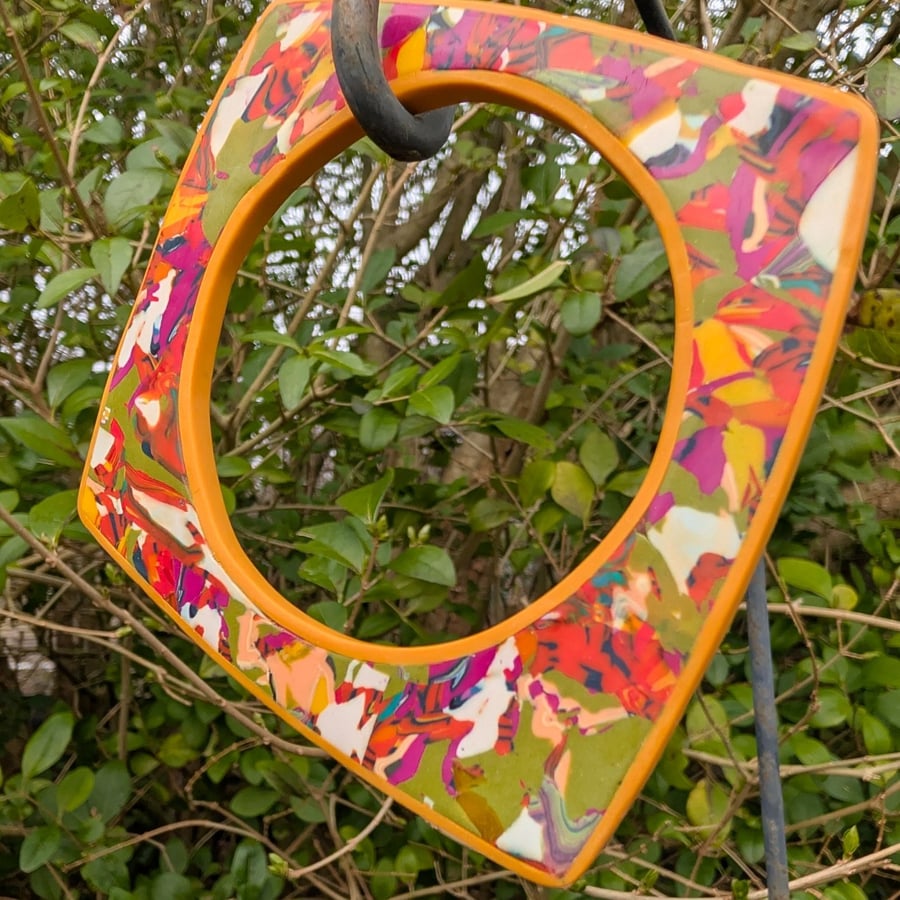 Square slim bangle, multi coloured with ochre edging 