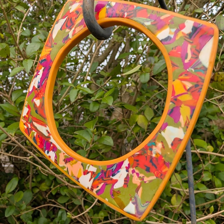 Square slim bangle, multi coloured with ochre edging 