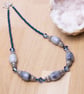 Blue marble necklace - natural grey marble with blue rainbow glass and beads - Image 2