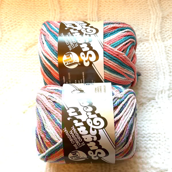 2 balls x 56.7g Lily Sugar 'n Cream Yarn - Coral Seas Ombre 100% Cotton