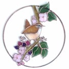 Stained Glass Jenny Wren with Berries - handmade in Hampshire