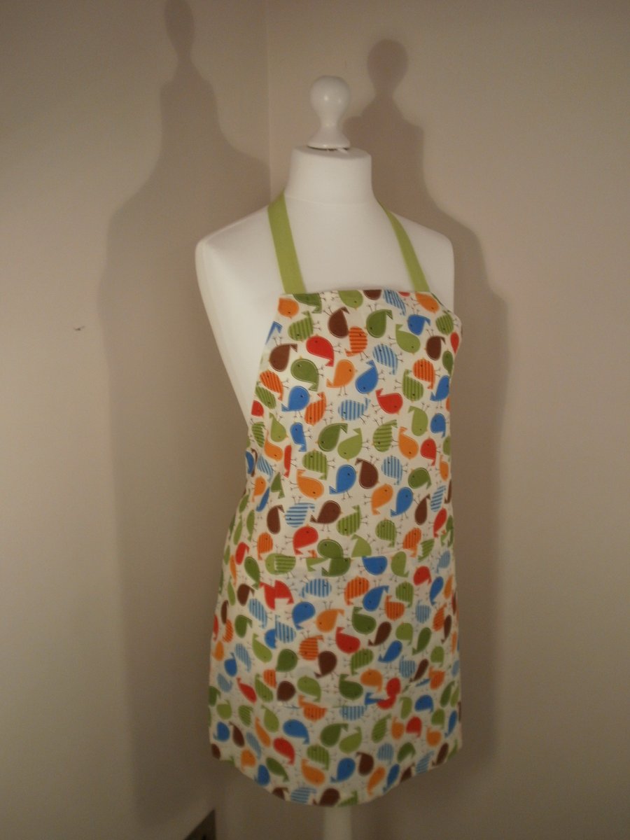 Cute Bird Print Apron Pinny with Lime Green Ties