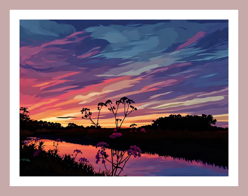 Sunset on the Creek Nordelph Norfolk Field Greeting Card A5 Size 