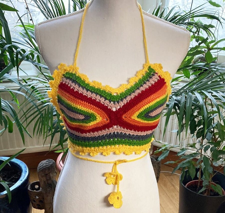 Gradient rainbow colors woman beach summer top Crochet bikini top