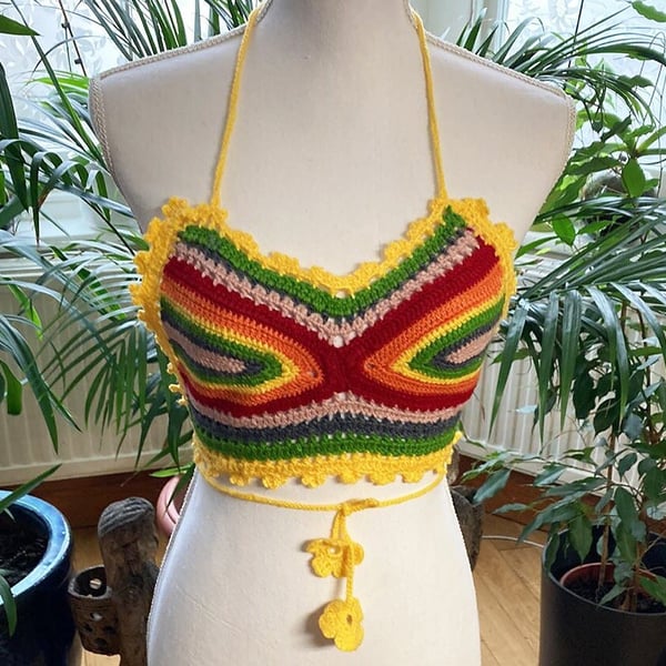 Gradient rainbow colors woman beach summer top Crochet bikini top