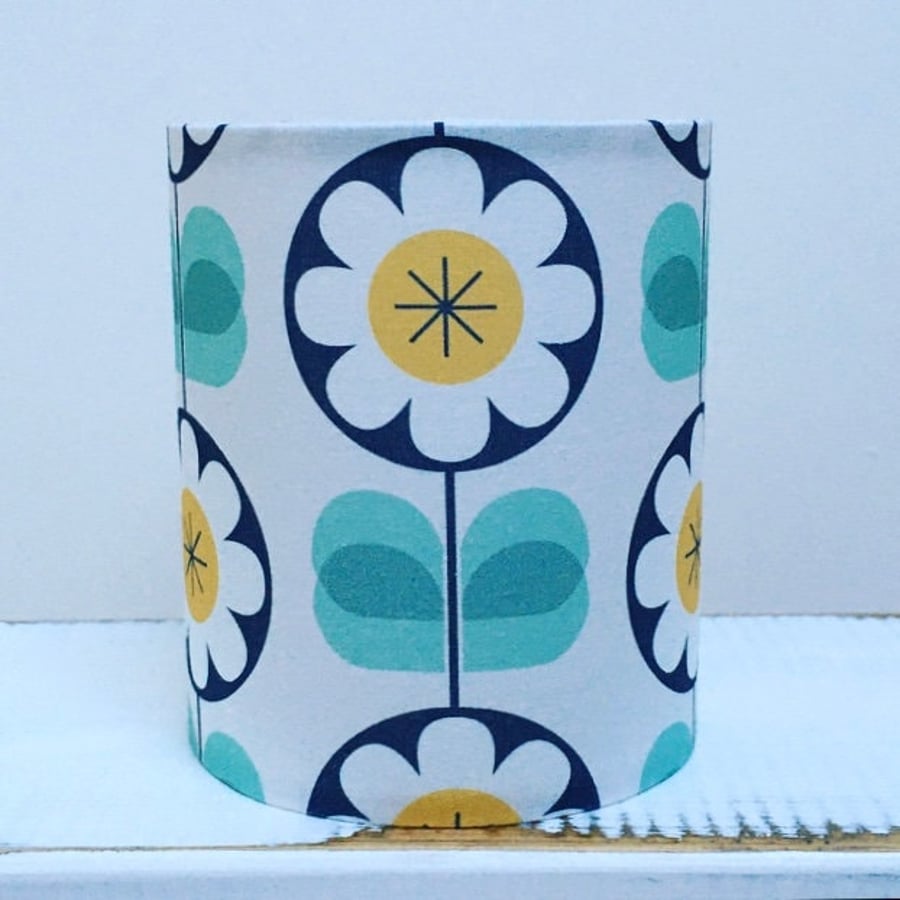 Handmade fabric fairy light Little Lantern - teal and mustard daisy design