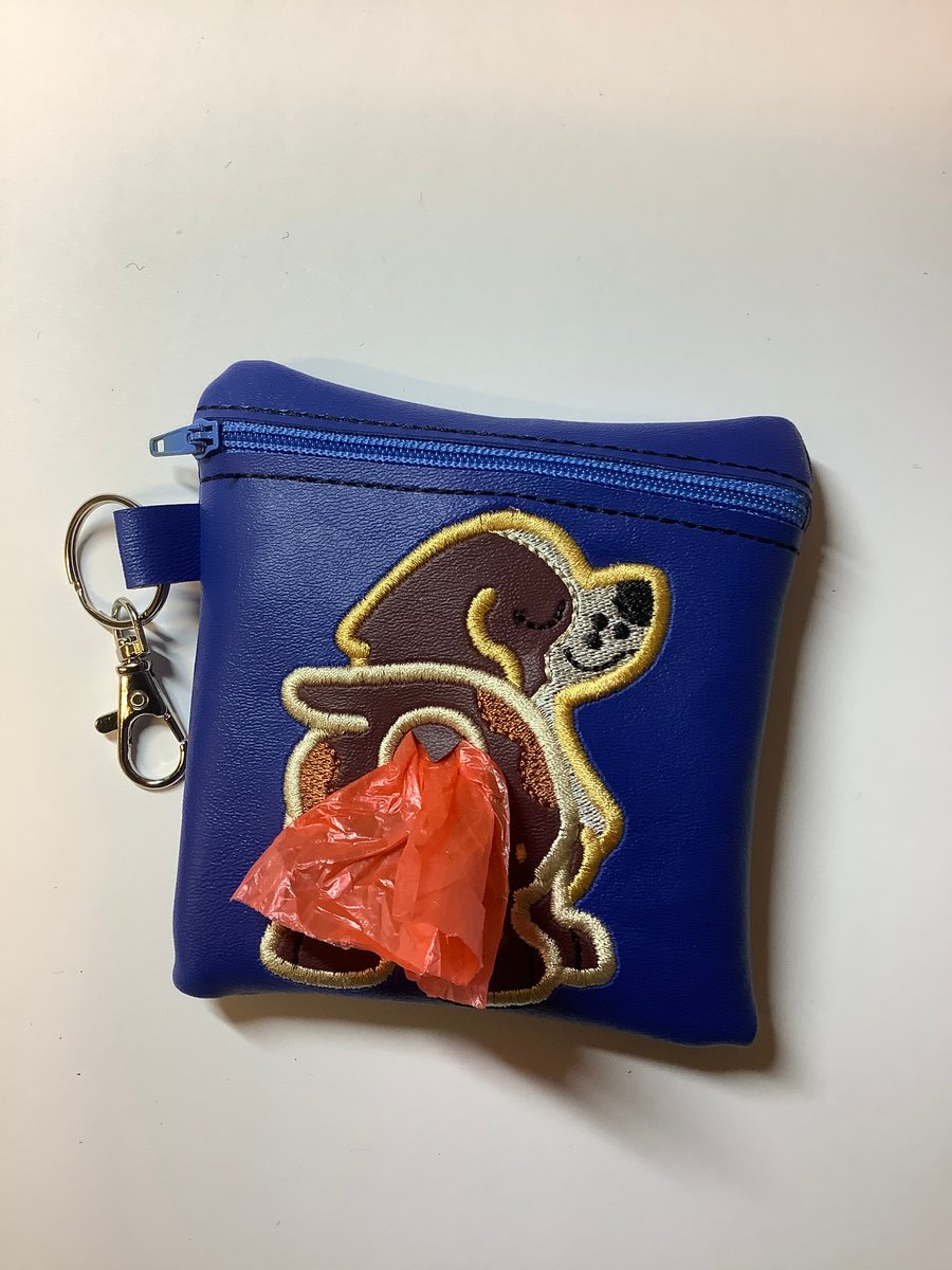 Attractive Embroidered Blue Faux leather dog poo bag dispenser,dog walking,