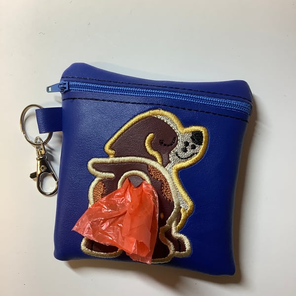 Attractive Embroidered Blue Faux leather dog poo bag dispenser,dog walking,