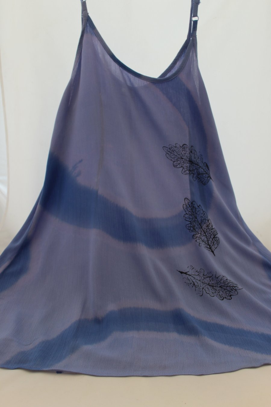 Blue sun dress, Vintage 90's Ladies oak leaf print,Re worked,up cycled dress