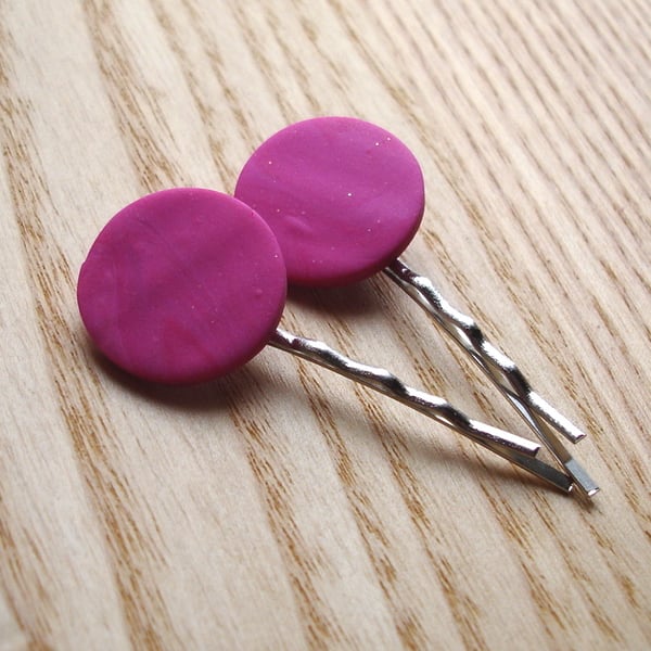 2 Pink FIMO Bobbie Pin Hair Slides