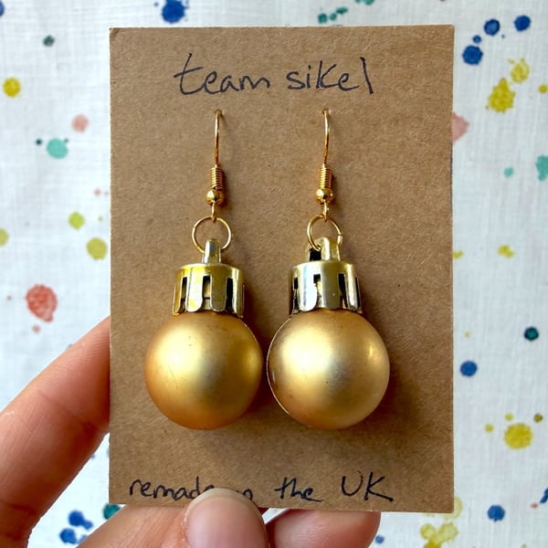 Richer Frosted Pale Gold Mini Bauble Earrings - Festive Jewellery- Super Seconds