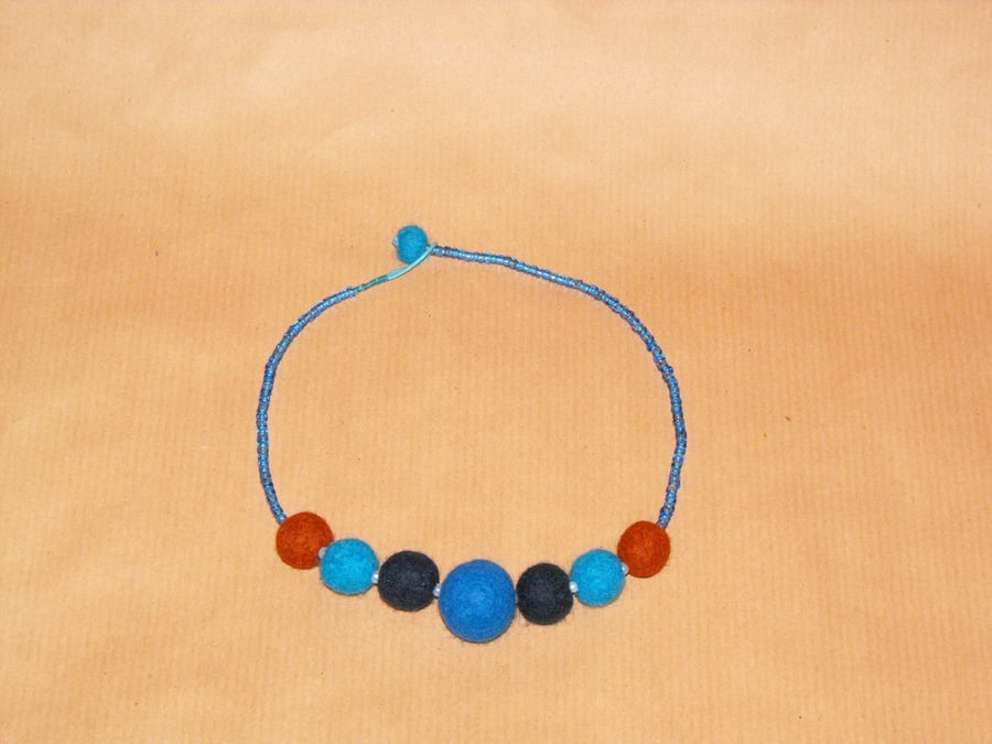 Blue felt ball necklace