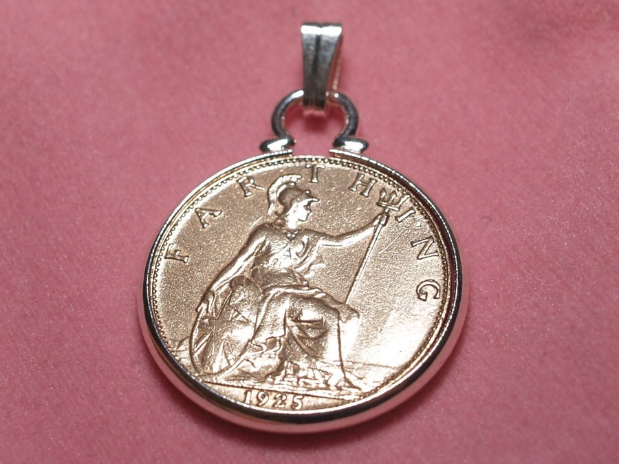 1926 100th Birthday Anniversary Farthing coin in a Silver Plated Pendant mount