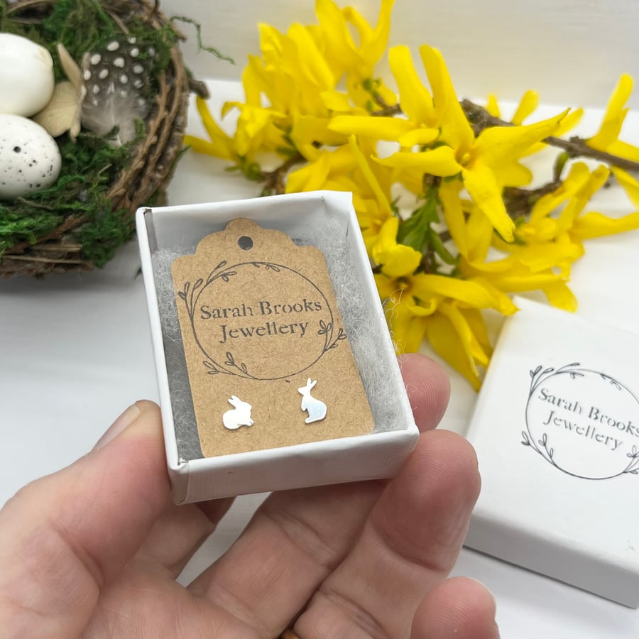 Handmade Sterling Silver Mismatched Bunny Rabbit Stud Earrings