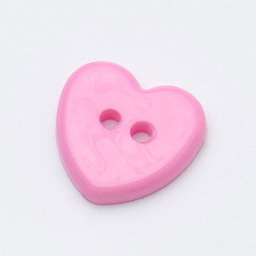 10 Pink heart buttons, flat 2 hole sewing, knitting, crochet buttons 13mm