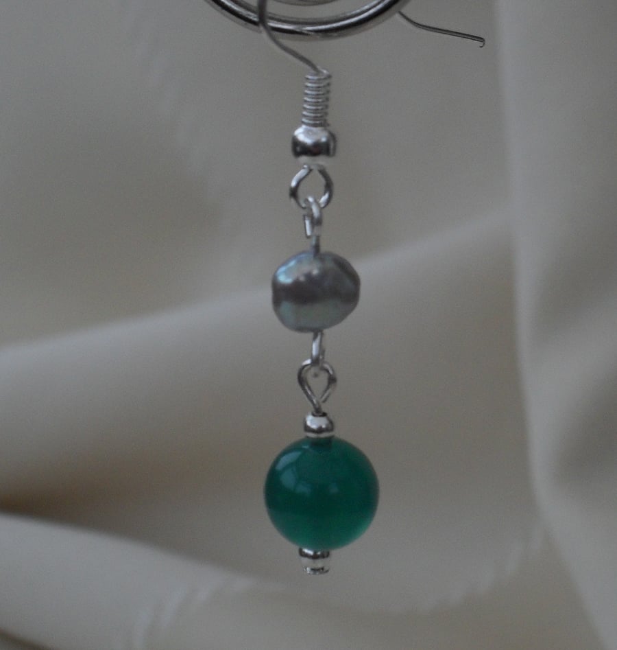 'Pearl one, jade one' handmade earrings