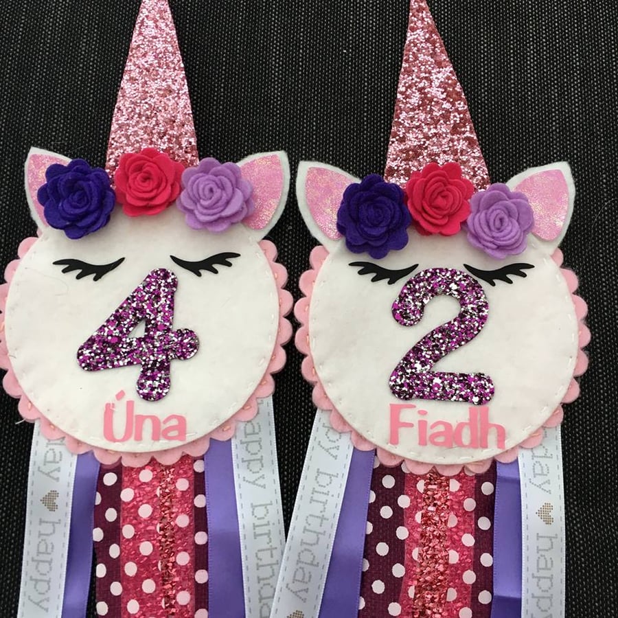 Birthday badge-Rosette - Unicorn face