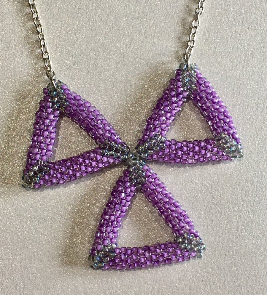 Lilac and silver triangles necklace