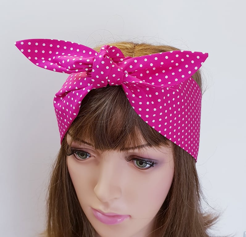 Top tie cotton head scarf hot pink self tie headband women bandanna
