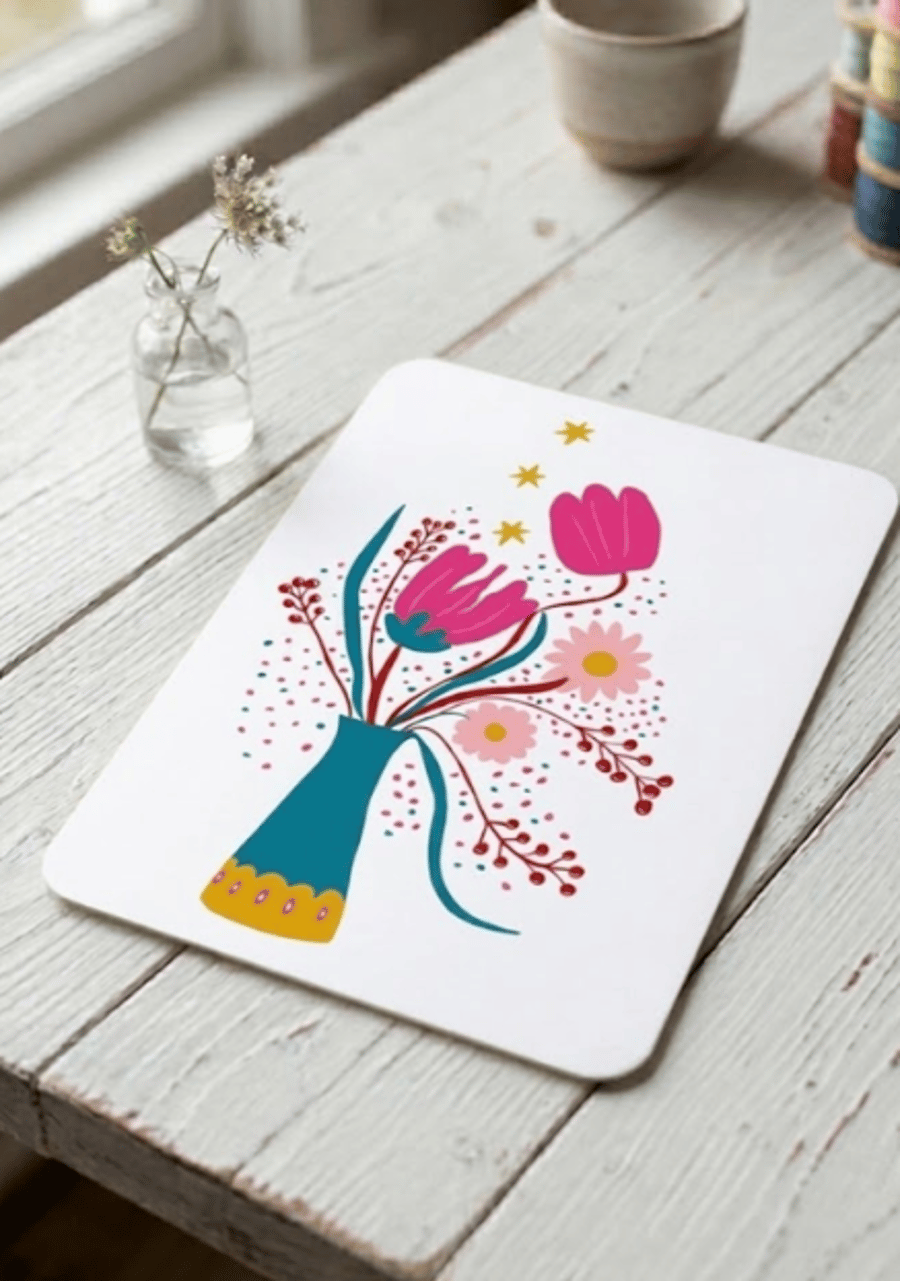 Folk Tulip Vase Illustrated Postcard – A6 Botanical Art Card - Folksy