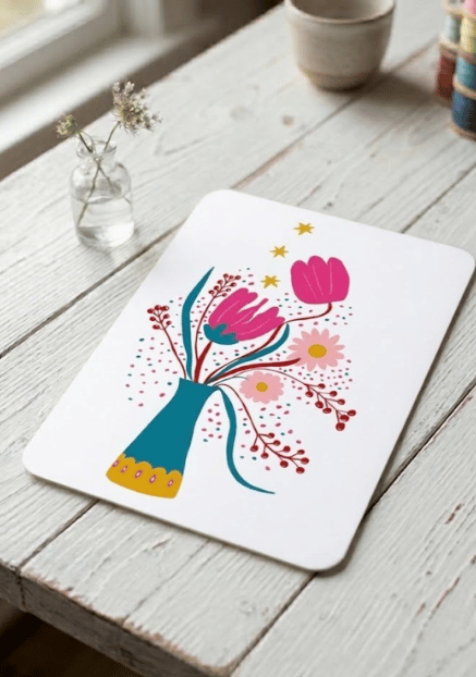 Folk Tulip Vase Illustrated Postcard – A6 Botanical Art Card