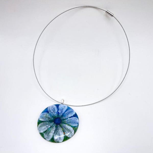 Fused Glass Flower Pendant Choker