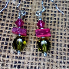 Earrings pink green drop ear wires 7