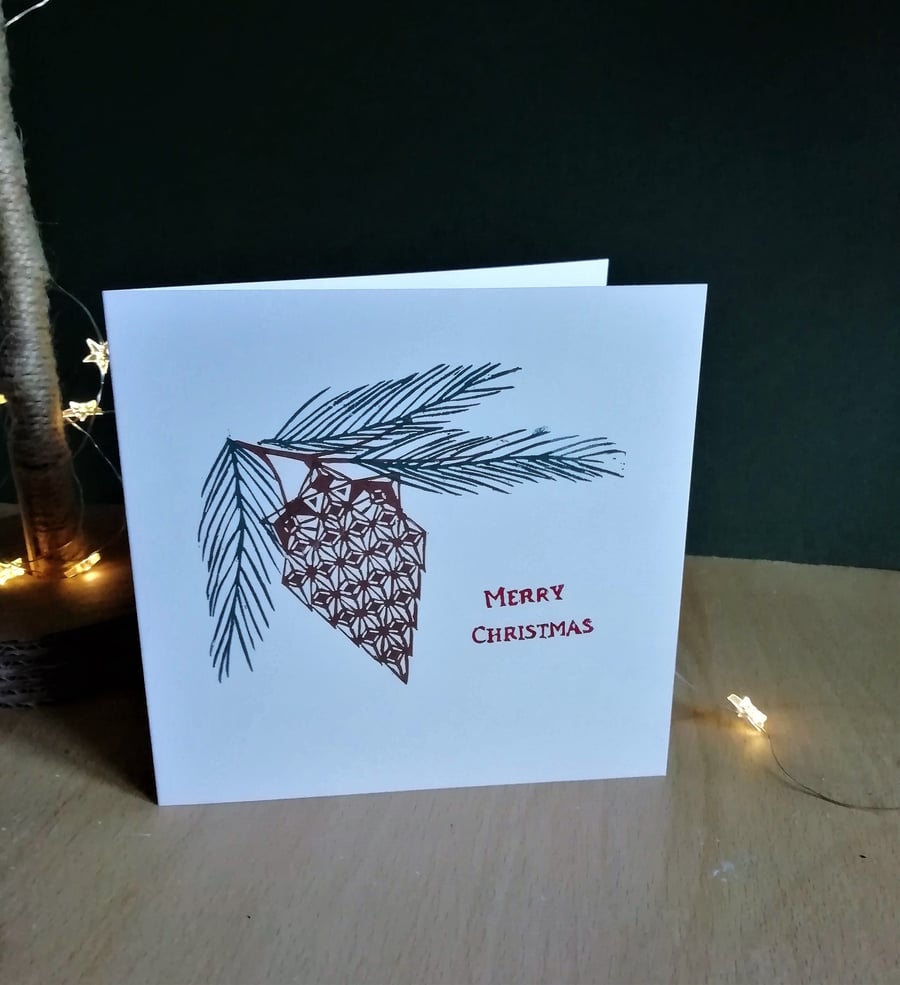 Handprinted Pinecone Christmas Cards