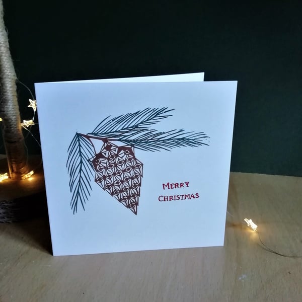 Handprinted Pinecone Christmas Cards