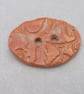 Large Terracotta Glazed Brocade Oval Handmade Ceramic Button - Image 1