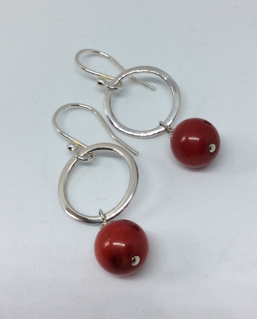 Red circle earrings