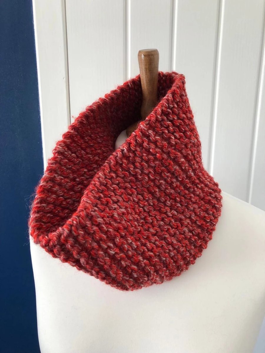 Cowl Neck warmer Poppy red chunky acrylic mix 6" wide x 24" around neck unisex